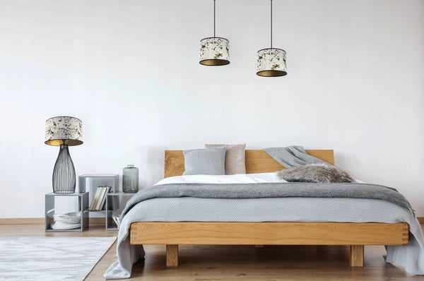 HÆNGELAMPE, LOFTKRONE, LAMPESKÆRM, GULDMØNSTER