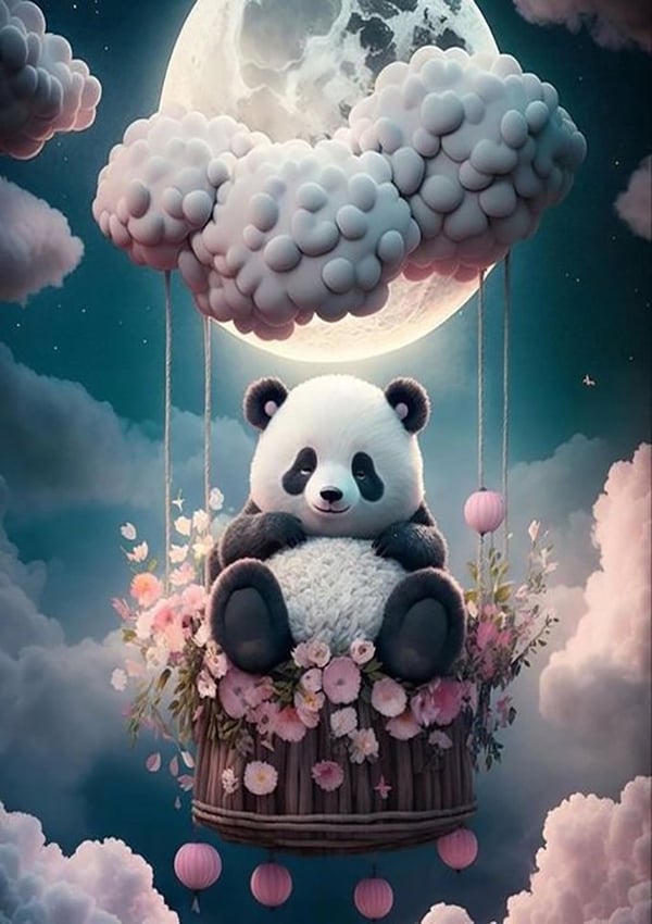 Ob_L_20 diamantmålning panda 30x40 cm djurmotiv