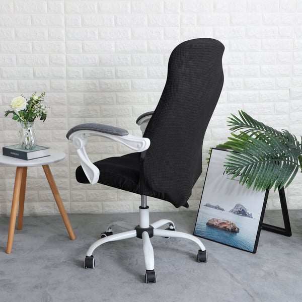 Musta jacquard-työtuolin päällinen pyörivälle toimistolle