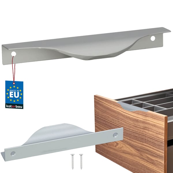 Moderne møbelgreb i aluminium med sølvkant, 128/148 mm