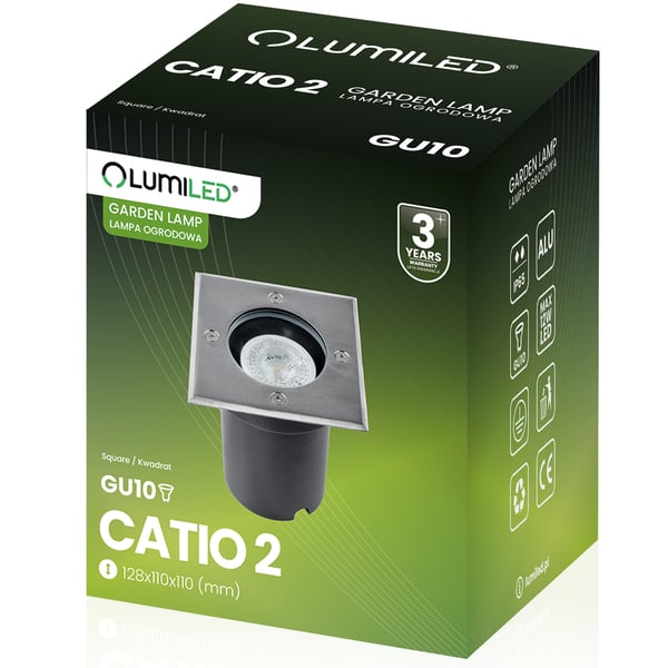 Forsænket lampe i jorden GU10 IP65 IK09 Firkantet CATIO 2 LUMILED