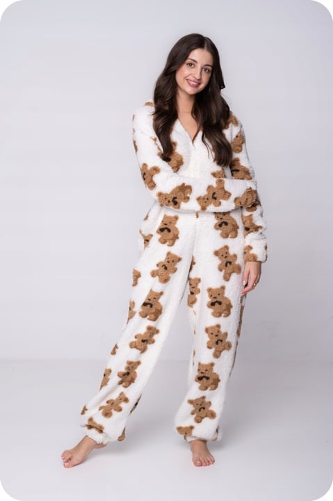 Onesie pyjamas Kigurumi jumpsuit kostym ecru björnar