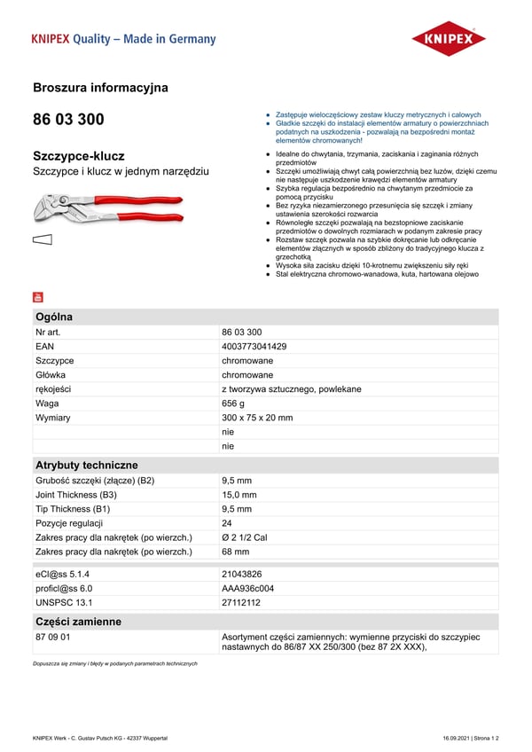 Tång-nyckel 300mm - KN 86 03 300