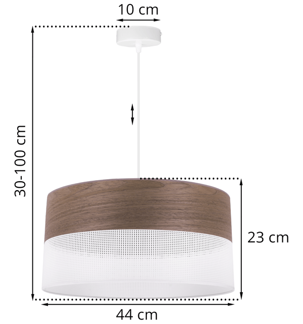ENKELT HÆNGELAMPE, LAMPESKÆRM I VALNØDDEFINER, 44 CM