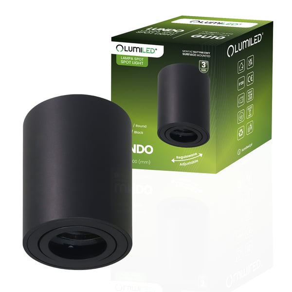 Påbygningsmonteret HALOGEN Spot Tube Flytbar Armatur LUNDO GU10 LUMILED Rund Sort 80mm