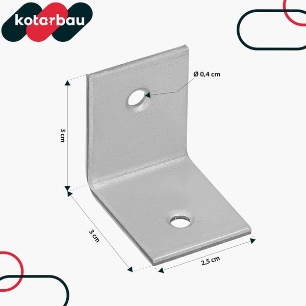 Kotarbau® Kirvesmiehen kulmaliitin ruostumatonta terästä sinkittyä 30 x 30 x 25 mm 25 kpl:n sarja