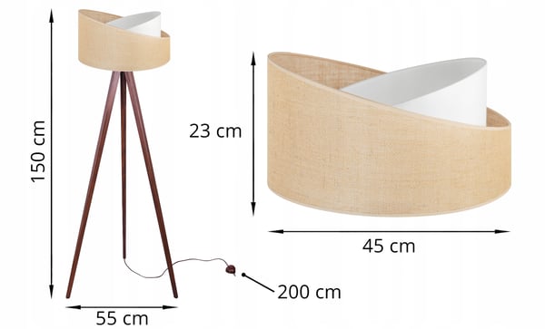TRIPOD GULVLAMPE MED TRÆSKÆRM I JUTE 45 CM