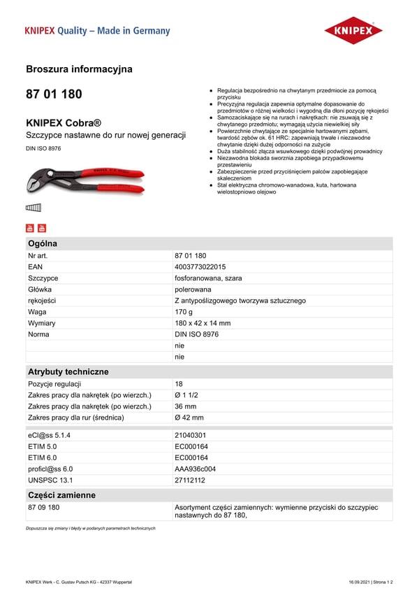 COBRA-PUTKIPIHDIT 180 MM - KN 87 01 180