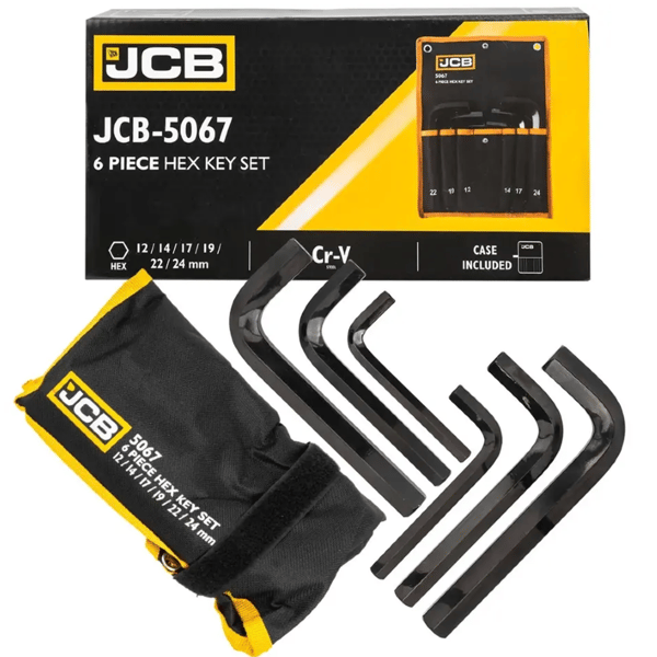 JCB Unbrakonøglesæt 6 dele på plade 12-24 mm type L Cr-V HEX