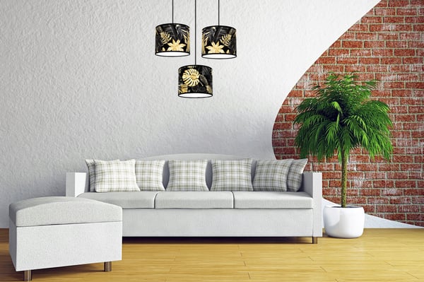 Lofthængende lampe, lampeskærm, gyldne blomster, LED
