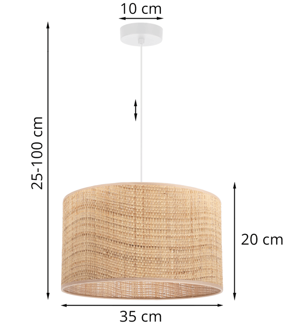 HVID RATTAN HÆNGELAMPE 1 FLAD RATTAN LAMPESKÆRM 35CM
