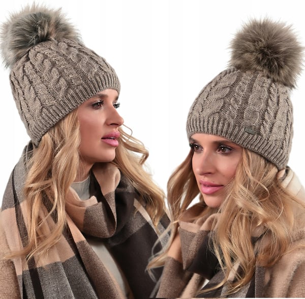 Varm damvintermössa med pompom isolerad fleece Beania Latte UNI