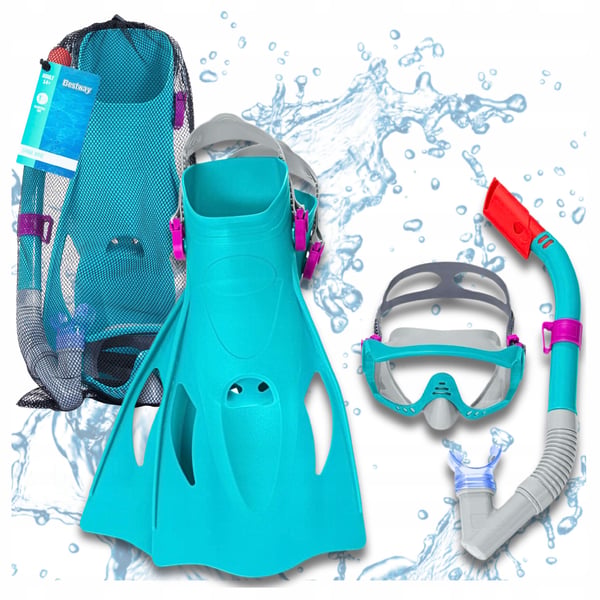 Dykkersæt: Maske med snorkel, svømmebriller + finner