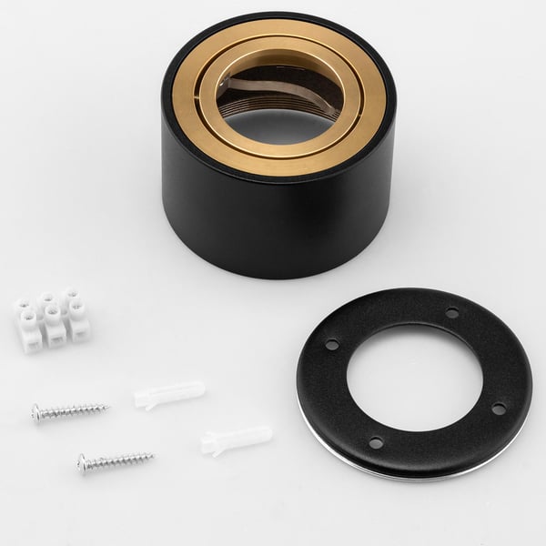 Overflademonteret HALOGEN Spot Tube Bevægelig Rund Sort og Guld 50mm AMAT-S LUMILED