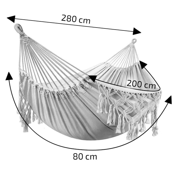 Roikkuva makramee boho-puutarhariippumatto, yhdelle hengelle, vahva, 280x80, keinutuoli, harmaa