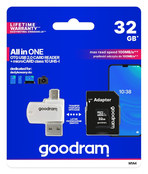 Goodram 32GB M1A4 UHS-I microSDHC hukommelseskort + adapter
