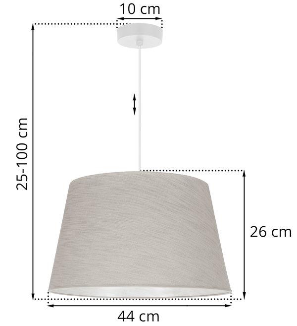 Hængelampe, linnedkegle, hvid, 1 flad, lys beige lampeskærm, L02 44cm