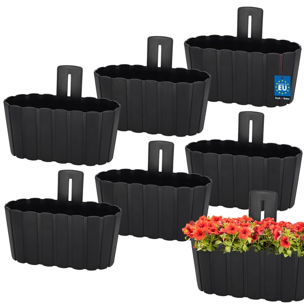 Väghängande rustik blomkruka för balkong antracit 28 cm 6 st