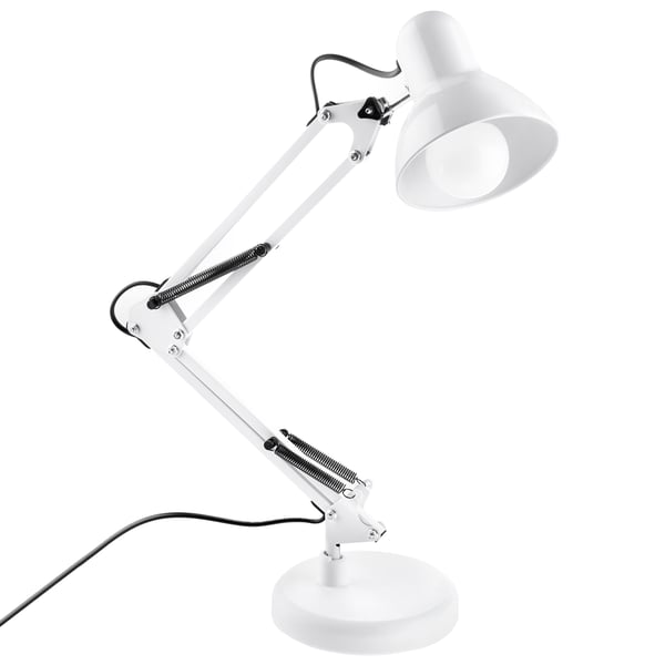 Pöytälamppu piirustus E27 TOBI valkoinen Lumiled ja kiinnike työpöydälle