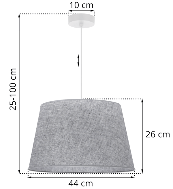 Hængelampe, linnedkegle, hvid, 1 flad, grå lampeskærm L03 44cm