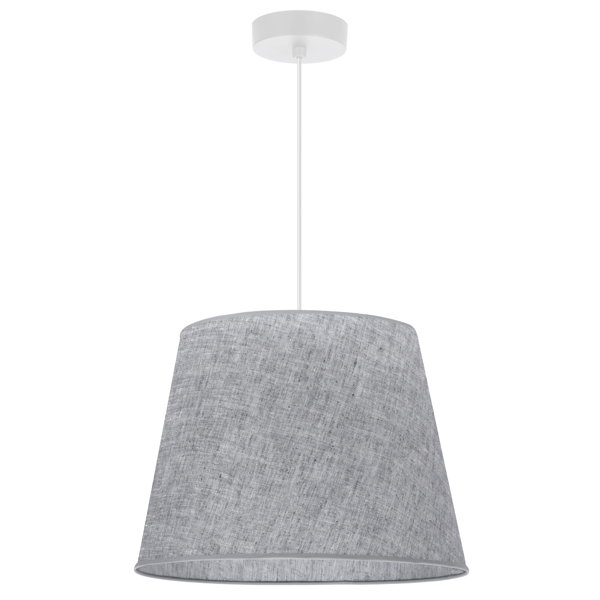 Hængelampe, linnedkegle, hvid, 1 flad, grå lampeskærm L03 38cm