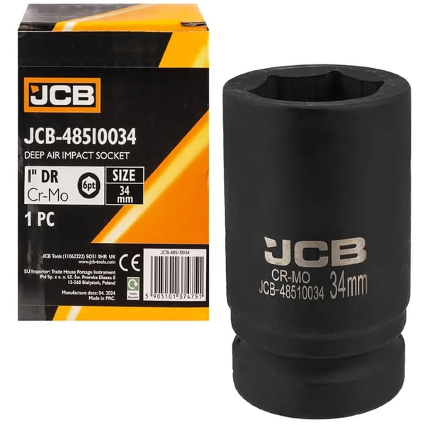 JCB Dyb Slagtopnøgle 1" 35 mm 6-punkts Cr-Mo Topnøgle