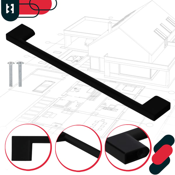 KOTARBAU® køkkengreb klassisk modern aflang lang mat sort 221 mm afstand 192 mm