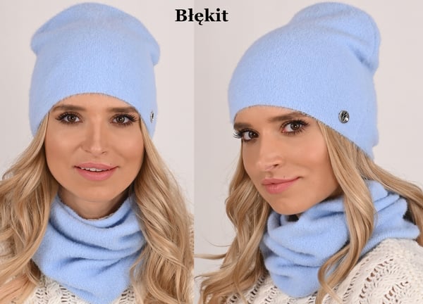 Delikat damesæt med hue og tørklæde, blå AL1