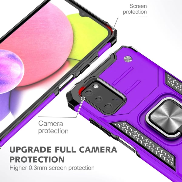 Silikonecover til Samsung Galaxy A03s/A02S med holder lilla + 2x glas