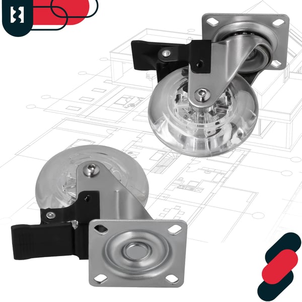 KOTARBAU® Møbelhjul Til Møbelskabe Gummihjul Med Bremse Transparent 75 MM