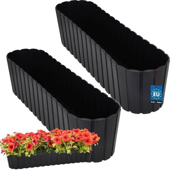 Oval blomkruka för balkongterrass rustik antracit 60 cm 2 st