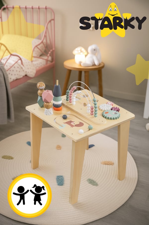 Multifunktionellt Montessori-pedagogiskt träbord räv