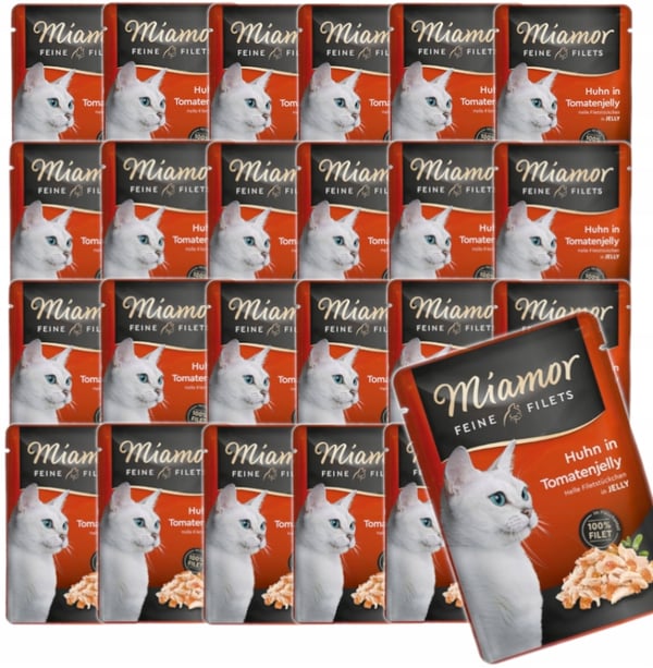 Blöt kattmat MIAMOR Feine Filets kyckling med tomat i gelé 24x100g