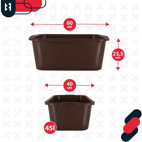 Rektangulär trädgårdscontainer murbrukscontainer 45 l brun