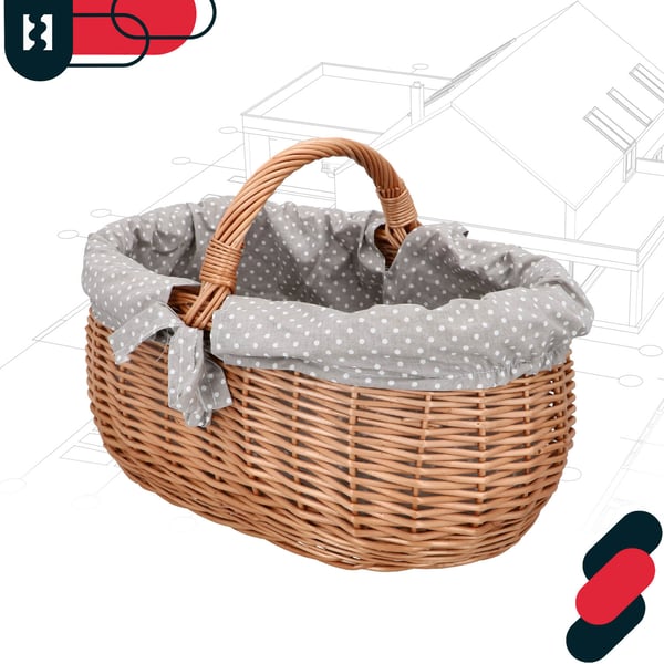 Kotarbau rotting kurv picnic svamp påske oval 47 cm grå foring og kant