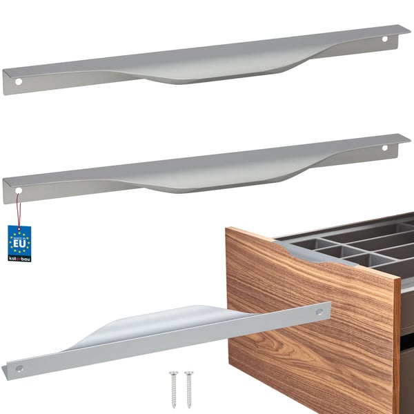 KOTARBAU® moderne møbelgreb i aluminium med sølvkant 256/276 mm sæt à 2