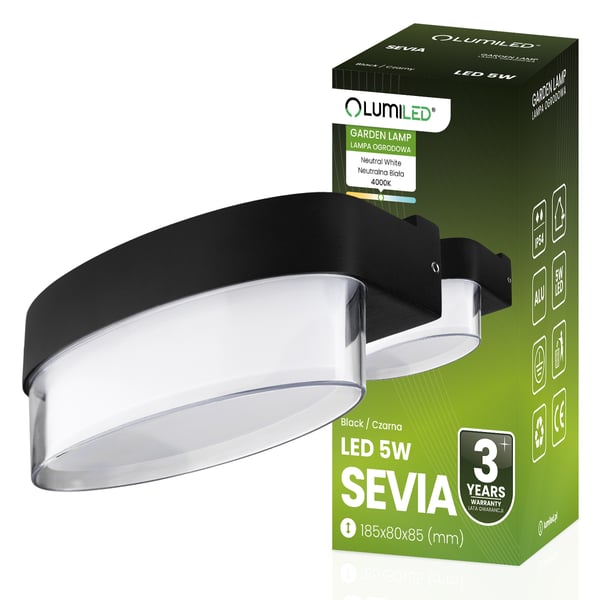 LED facadelampe udendørs væglampe til have varm 4000K 5W IP54 SEVIA sort LUMILED