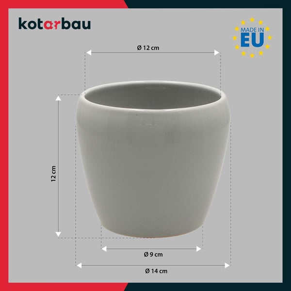 KOTARBAU® 2 stk. urtepotte 12 cm grå glaseret keramik urtepotte blomster- og urtepotte dekorativ låg balkon urtepotte