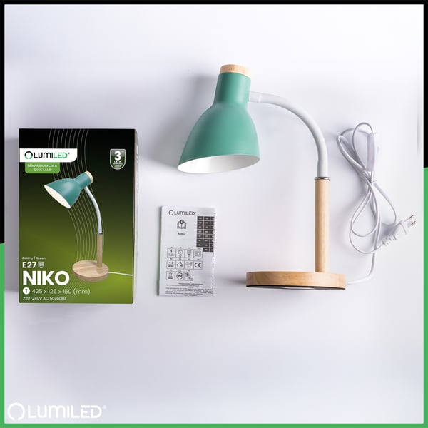 Pöytälamppu koulun piirustustyöhön vihreä E27 NIKO Lumiled
