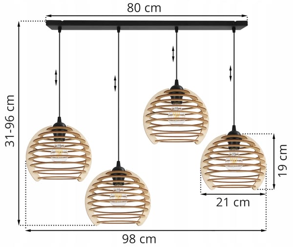 Hængende lampe, loftslysekrone, træ, LED lampeskærm