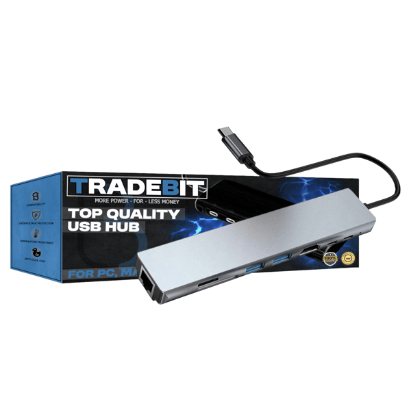 USB-C 8-i-1 hub adapter RJ45 100Mb/s HDMI 4K USB 3.0 til Windows/Mac/Steam