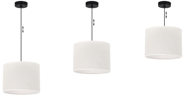 Hængelampe i sort jute med 1 flad hvid lampeskærm, 20 cm, E27