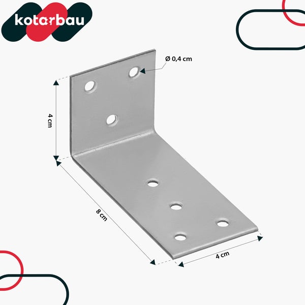 Kotarbau® Kirvesmiehen kulmaliitin ruostumatonta terästä sinkittyä 40 x 80 x 40 mm 25 kpl:n sarja