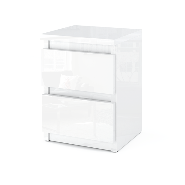 Natbord ALL Hvid Glans 30 CM 2 Skuffer Natbord Soveværelsesmøbel