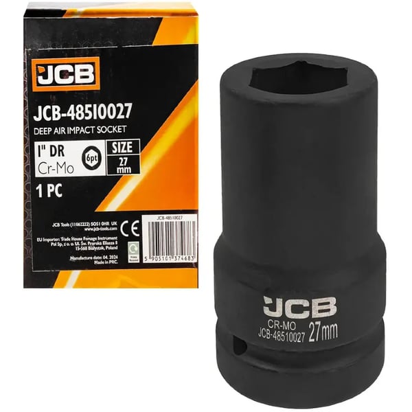 JCB Dyb Slagtopnøgle 1" 27 mm 6-punkts Cr-Mo Topnøgle