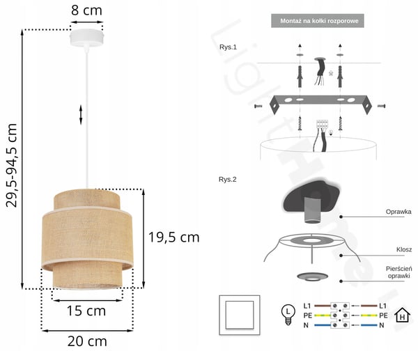 Hængende lampe, loftslysekrone, lampeskærm, boho juta