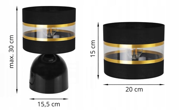 NATBORDLAMPE, ELEGANT GYLDET LAMPESKÆRM, 20 CM