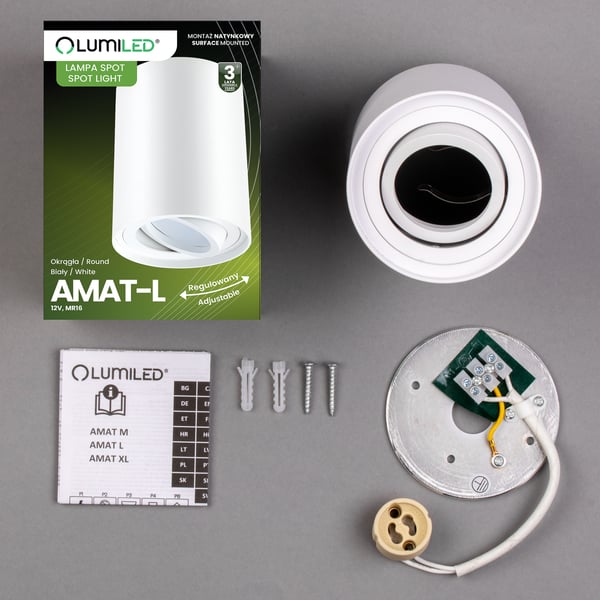 Väggmontering halogenspot spotljus rörlig GU10 rund vit 115mm AMAT-L LUMILED