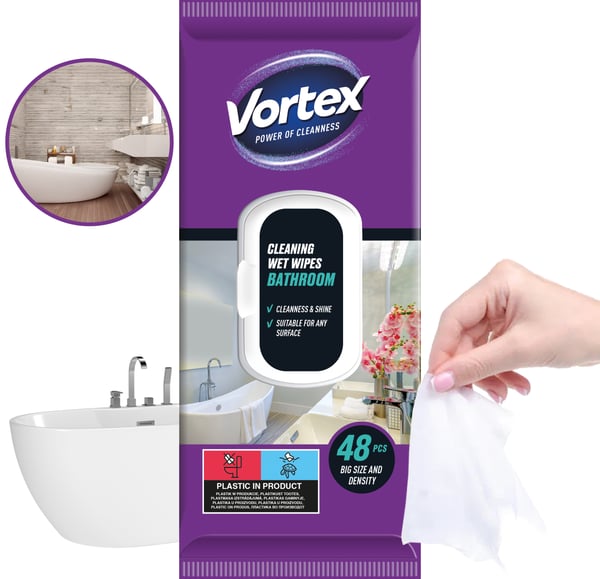 Vortex våtservetter til badeværelse med foldbart låg, 48 stk