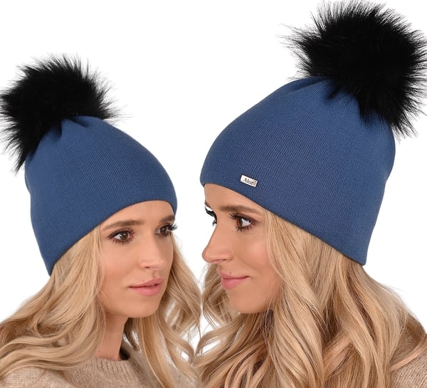Glat varm hue med stor pompon Jeans A13